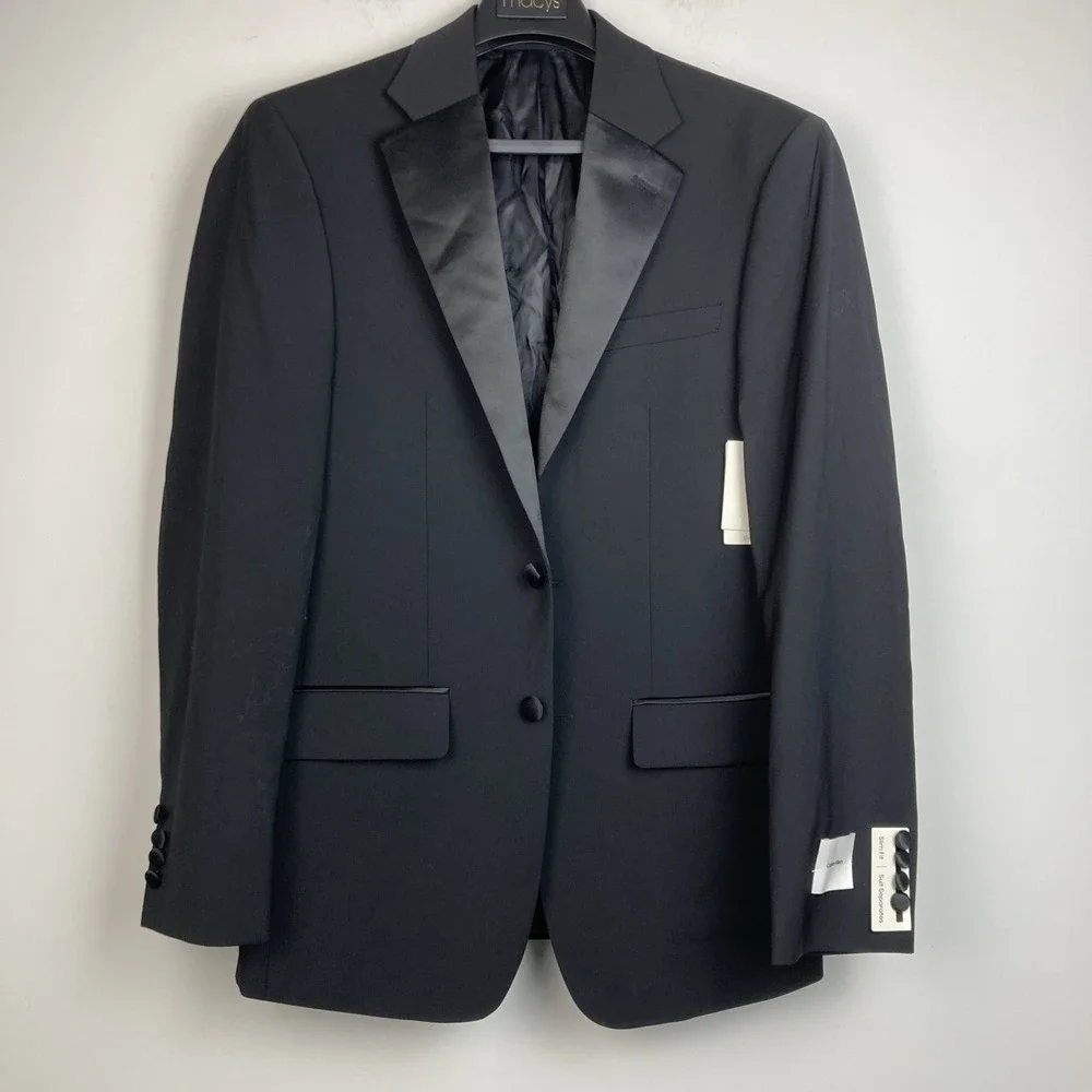 Calvin Klein Mens Slim fit Wool Tuxedo Jacket Blazer 38R Black Solid No pants